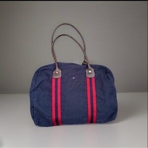 Tommy Hilfiger Varsity Stripe Canvas Bag EUC Navy and red stripes purse travel